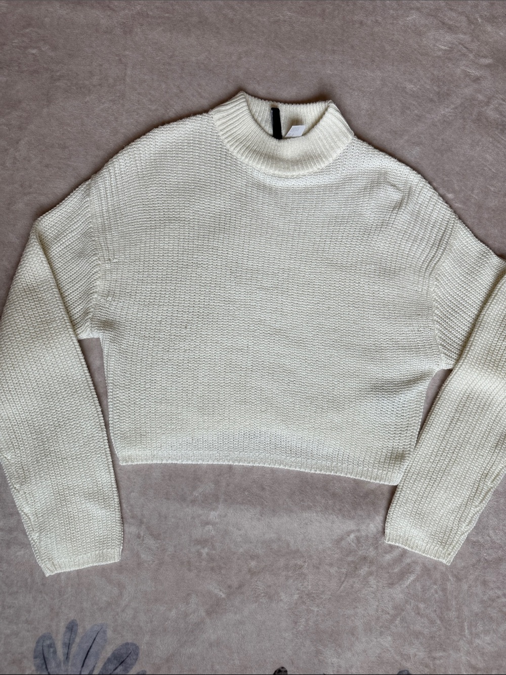 Cropped Mockneck Knit Sweater - Cream